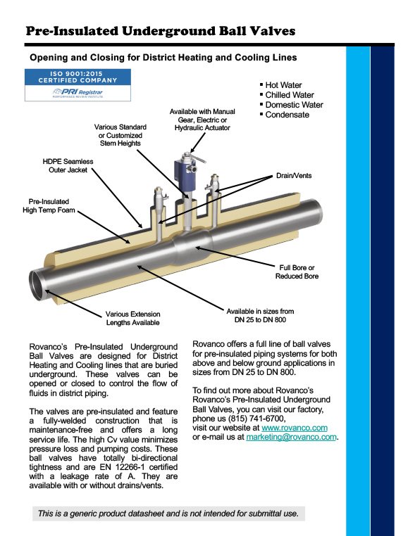 Pre Insulated Underground Ball Valves